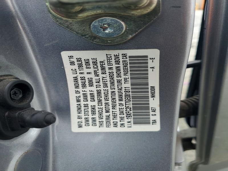 62395366 :رقم المزاد ، 19XFC2F77GE081811 vin ، 2016 Honda Civic مزاد بيع
