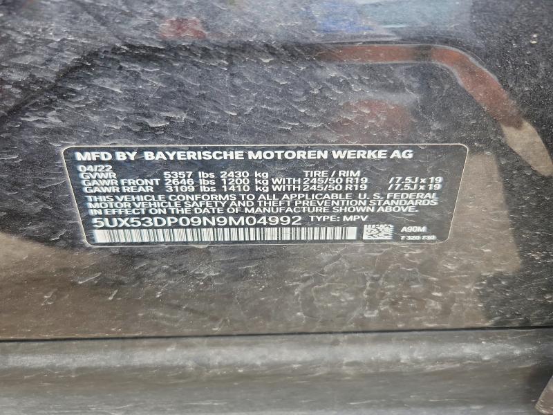 60659746 :رقم المزاد ، 5UX53DP09N9M04992 vin ، 2022 Bmw X3 مزاد بيع
