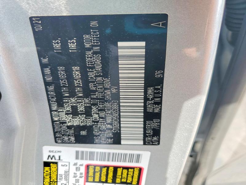 Aukcja sprzedaży 2022 Toyota Highlander Hybrid, vin: 5TDGBRCH5NS538843, numer aukcji: 61206726