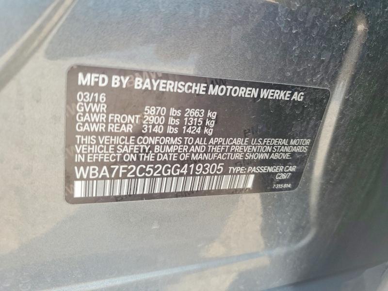 2016 Bmw 750 მანქანა იყიდება აუქციონზე, vin: WBA7F2C52GG419305, აუქციონის ნომერი: 63051096