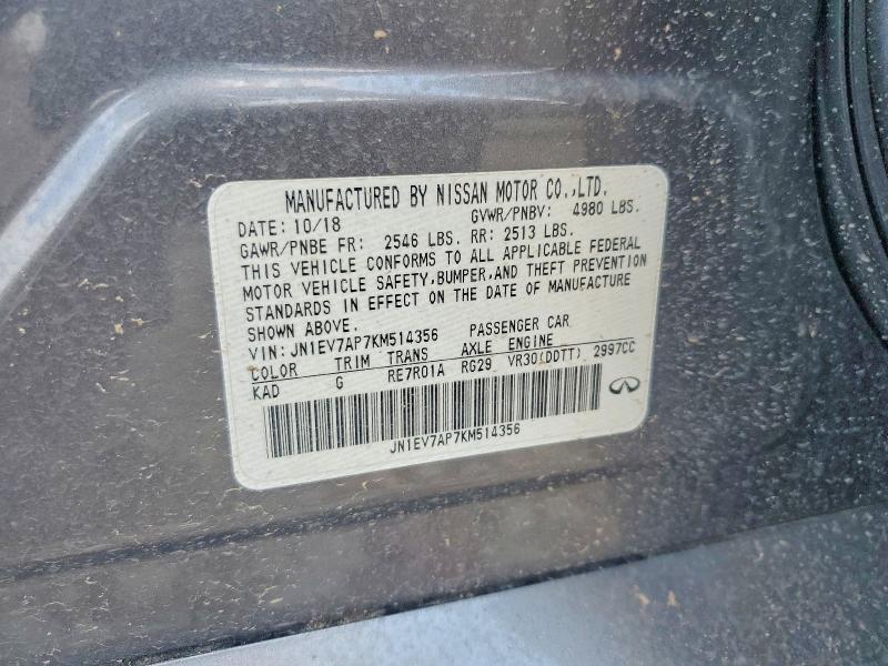 59874476 :رقم المزاد ، JN1EV7AP7KM514356 vin ، 2019 Infiniti Q50 مزاد بيع