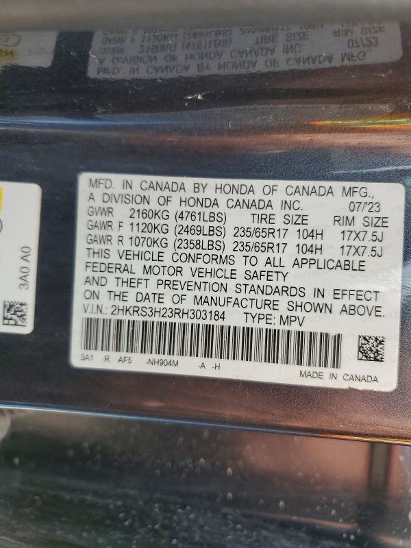 Продаж на аукціоні авто 2024 Honda Cr-v, vin: 2HKRS3H23RH303184, номер лоту: 59815366