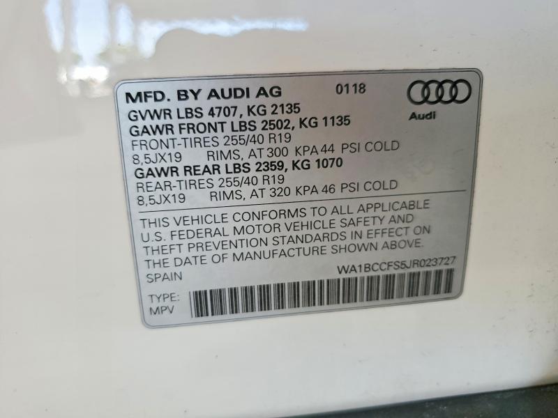 2018 Audi Q3 მანქანა იყიდება აუქციონზე, vin: WA1BCCFS5JR023727, აუქციონის ნომერი: 61384606