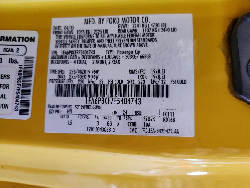 Продажа на аукционе авто 2015 Ford Mustang, vin: 1FA6P8CF7F5404743, номер лота: 61997076