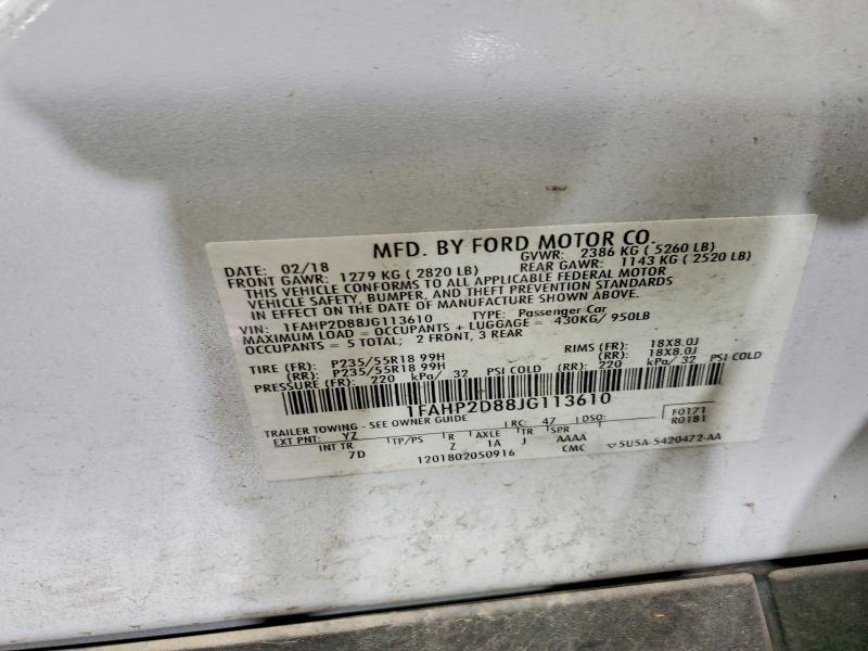 2018 Ford Taurus მანქანა იყიდება აუქციონზე, vin: 1FAHP2D88JG113610, აუქციონის ნომერი: 59379686
