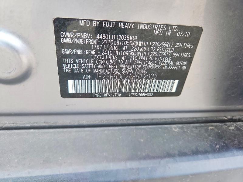 Продажа на аукционе авто 2010 Subaru Forester, vin: JF2SH6DC2AH912092, номер лота: 61357386