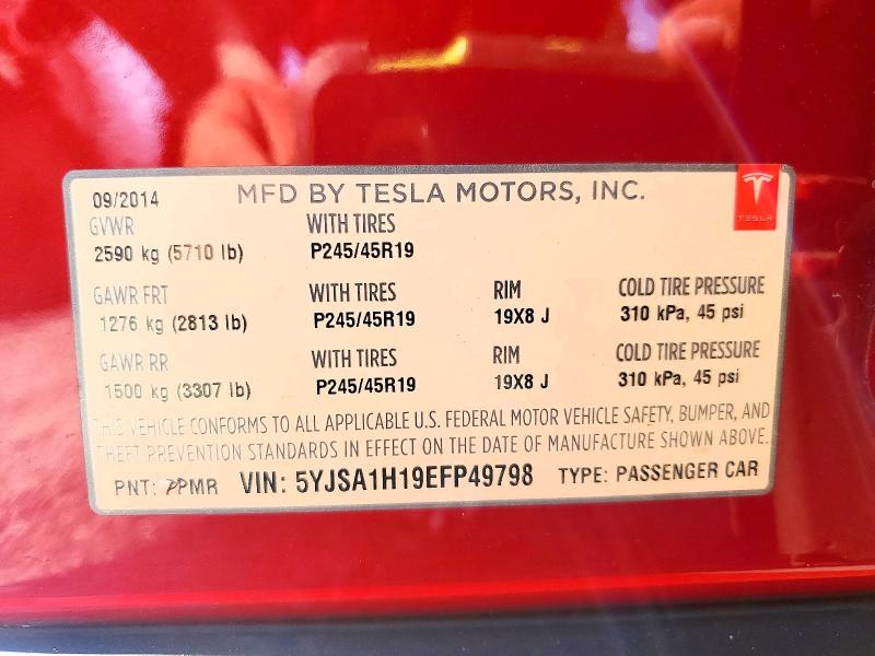61232486 :رقم المزاد ، 5YJSA1H19EFP49798 vin ، 2014 Tesla Model S مزاد بيع