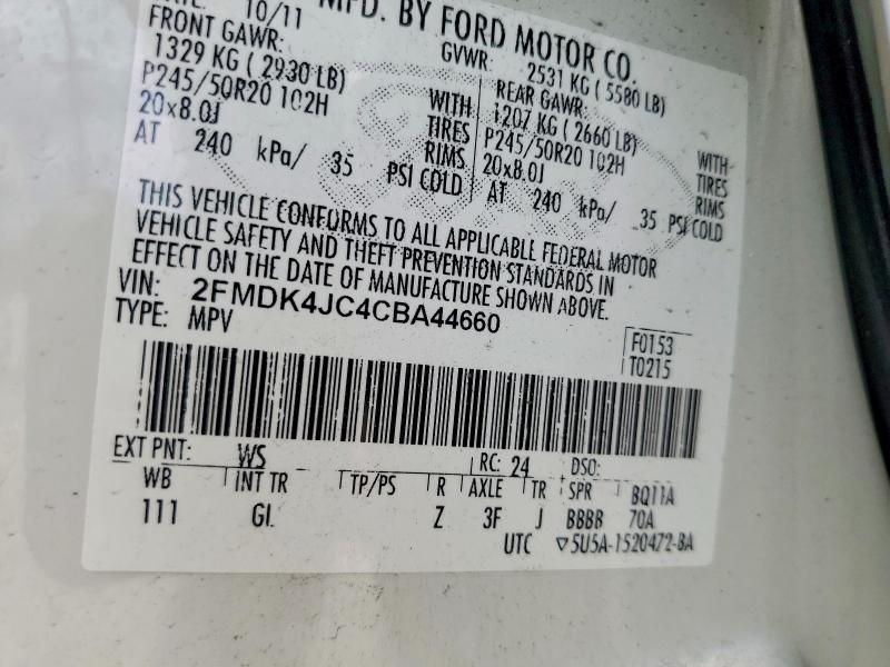 Aukcja sprzedaży 2012 Ford Edge, vin: 2FMDK4JC4CBA44660, numer aukcji: 59846486