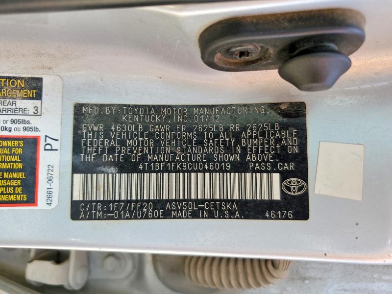 Продажа на аукционе авто 2012 Toyota Camry, vin: 4T1BF1FK9CU046019, номер лота: 59894086