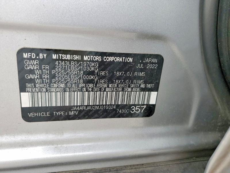 Aukcja sprzedaży 2022 Mitsubishi Outlander Sport, vin: JA4ARUAU2NU019324, numer aukcji: 62192456