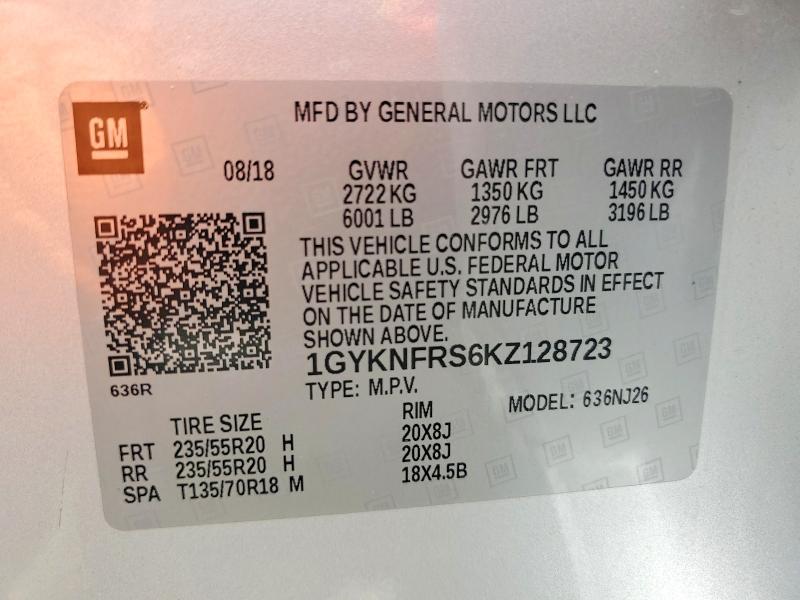 Aukcja sprzedaży 2019 Cadillac Xt5, vin: 1GYKNFRS6KZ128723, numer aukcji: 60968536