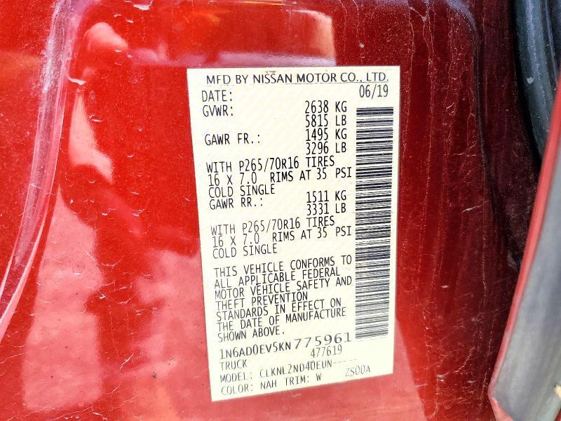 Продажа на аукционе авто 2019 Nissan Frontier, vin: 1N6AD0EV5KN775961, номер лота: 61666996