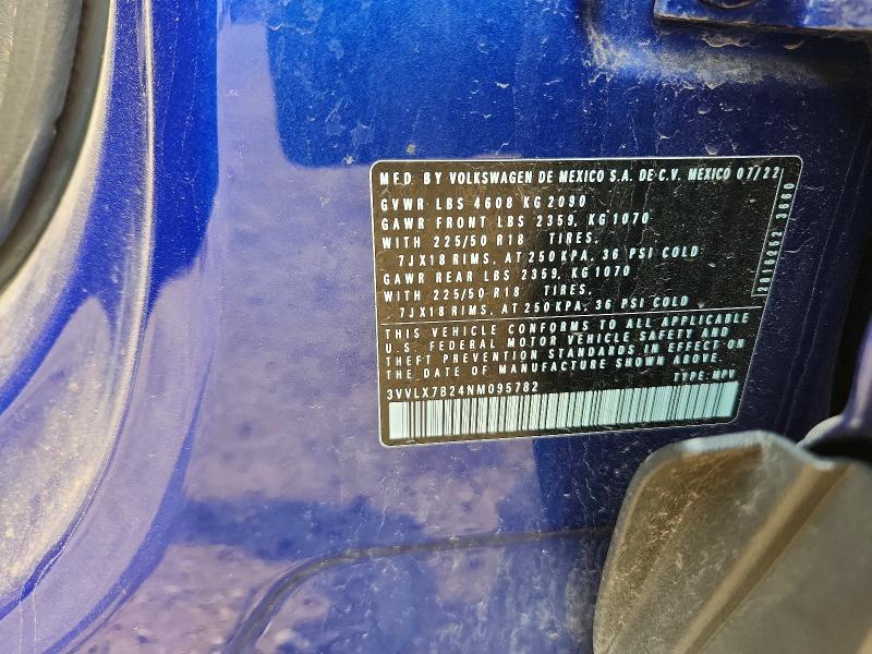 2022 Volkswagen Taos მანქანა იყიდება აუქციონზე, vin: 3VVLX7B24NM095782, აუქციონის ნომერი: 60024836