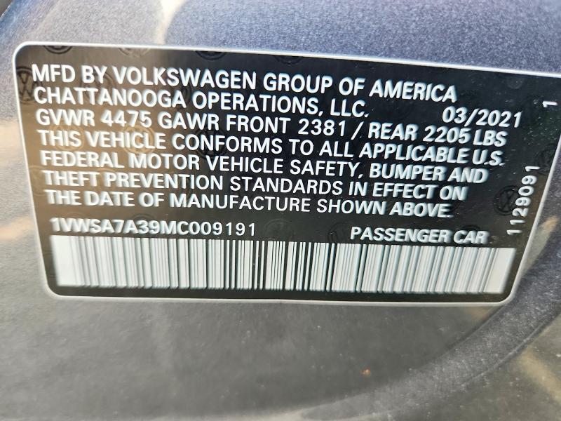 Продажа на аукционе авто 2021 Volkswagen Passat, vin: 1VWSA7A39MC009191, номер лота: 60935756