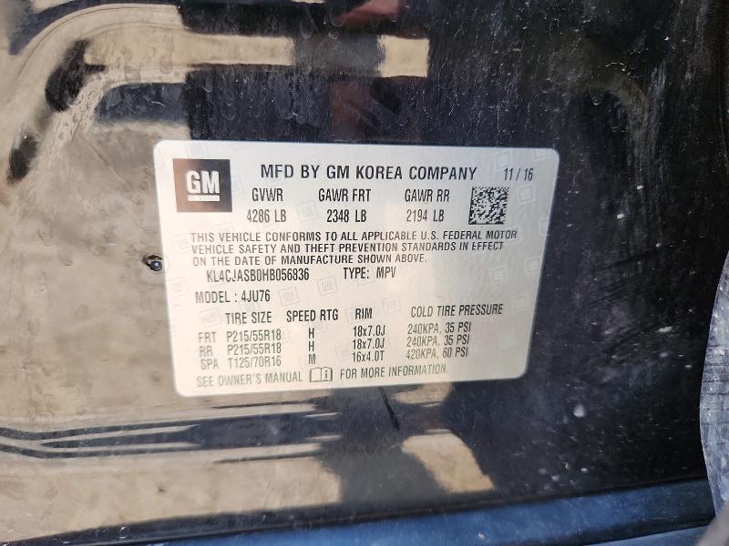 Aukcja sprzedaży 2017 Buick Encore, vin: KL4CJASB0HB056836, numer aukcji: 62961536