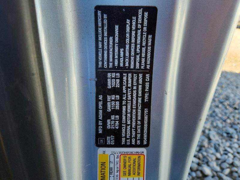 2017 Buick Cascada მანქანა იყიდება აუქციონზე, vin: W04WH3N58HG087751, აუქციონის ნომერი: 60398116