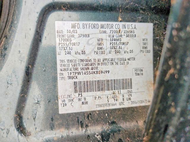 61509576 :رقم المزاد ، 1FTPW14554KB59499 vin ، 2004 Ford F150 مزاد بيع