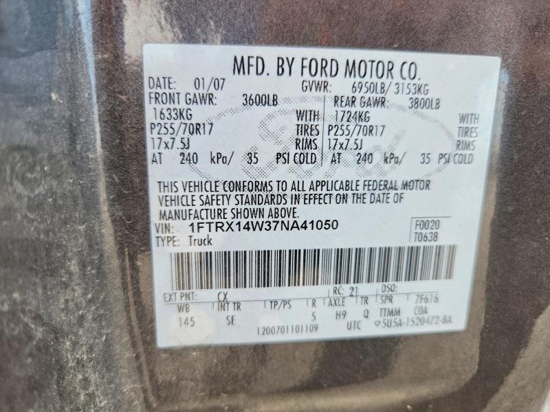 61163756 :رقم المزاد ، 1FTRX14W37NA41050 vin ، 2007 Ford F150 مزاد بيع