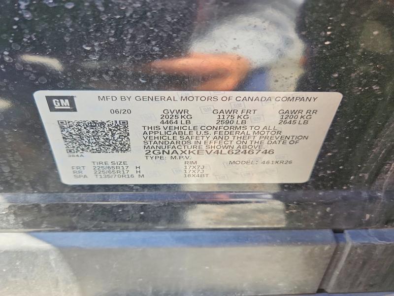 Aukcja sprzedaży 2020 Chevrolet Equinox, vin: 2GNAXKEV4L6246746, numer aukcji: 61427076
