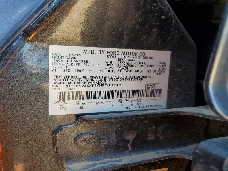62315476 :رقم المزاد ، 1FT8W3DT3GED11216 vin ، 2016 Ford F350 مزاد بيع