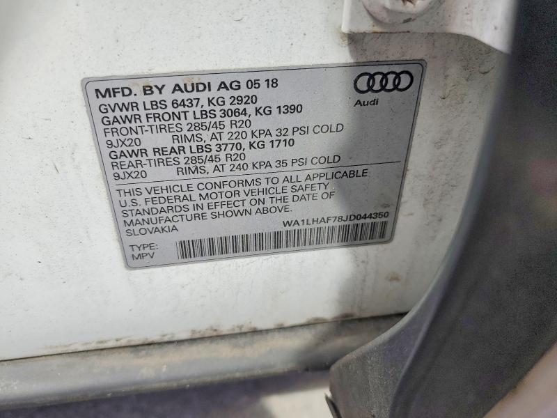 63294696 :رقم المزاد ، WA1LHAF78JD044350 vin ، 2018 Audi Q7 مزاد بيع