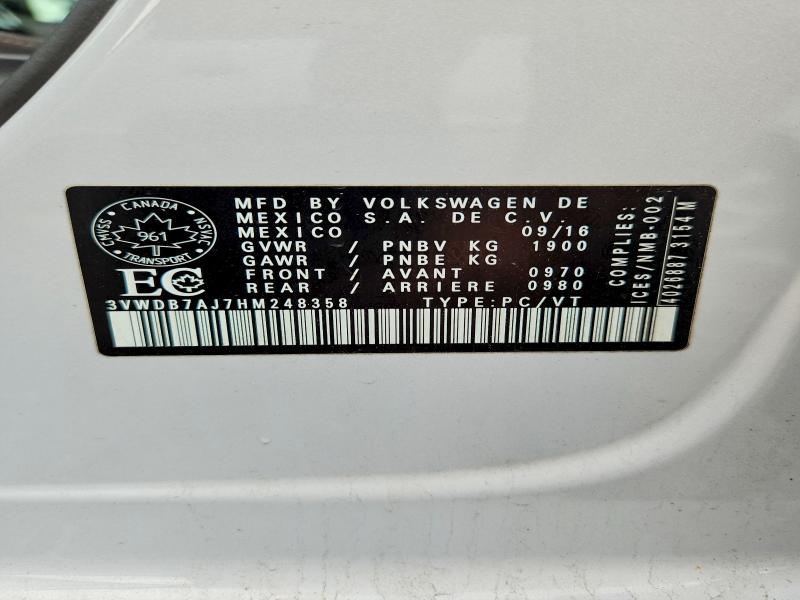 59991336 :رقم المزاد ، 3VWDB7AJ7HM248358 vin ، 2017 Volkswagen Jetta مزاد بيع