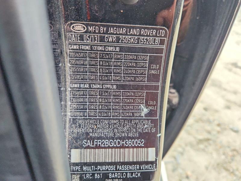 Aukcja sprzedaży 2013 Land Rover Lr2, vin: SALFR2BG0DH360052, numer aukcji: 62290336