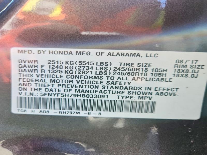Продажа на аукционе авто 2017 Honda Pilot, vin: 5FNYF5H79HB033091, номер лота: 62790396