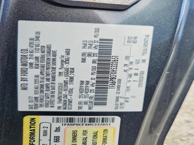 Продажа на аукционе авто 2017 Ford Mustang, vin: 1FA6P8CFXH5332651, номер лота: 59852876