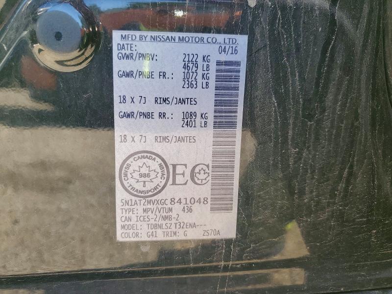 Продаж на аукціоні авто 2016 Nissan Rogue S/sl, vin: 5N1AT2MVXGC841048, номер лоту: 58960036