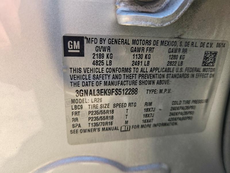 2015 Chevrolet Captiva მანქანა იყიდება აუქციონზე, vin: 3GNAL3EK9FS512288, აუქციონის ნომერი: 61770206