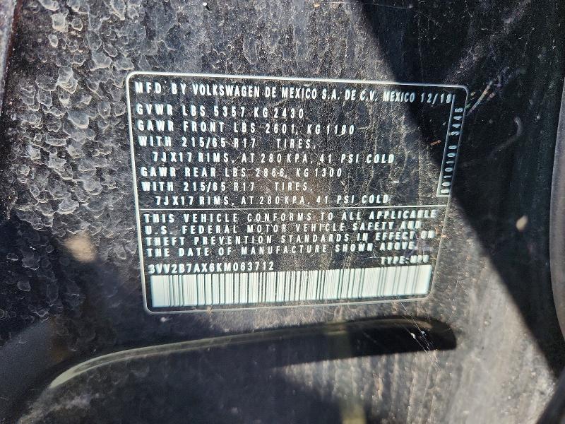 Aukcja sprzedaży 2019 Volkswagen Tiguan, vin: 3VV2B7AX6KM063712, numer aukcji: 61125426