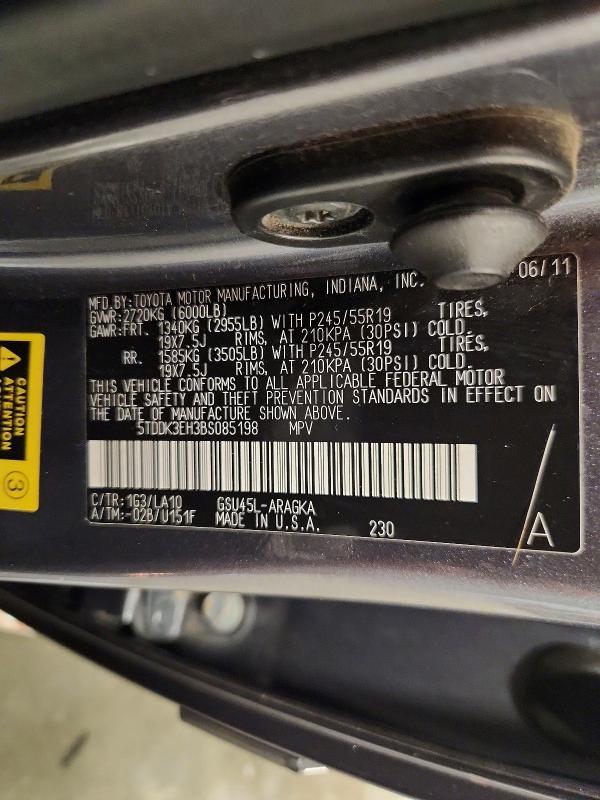 2011 Toyota Highlander მანქანა იყიდება აუქციონზე, vin: 5TDDK3EH3BS085198, აუქციონის ნომერი: 62956566