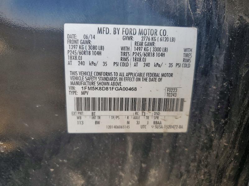 61510336 :رقم المزاد ، 1FM5K8D81FGA00468 vin ، 2015 Ford Explorer مزاد بيع