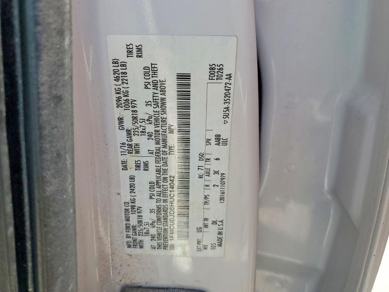 2017 Ford Escape მანქანა იყიდება აუქციონზე, vin: 1FMCU0JD6HUC14042, აუქციონის ნომერი: 59993136