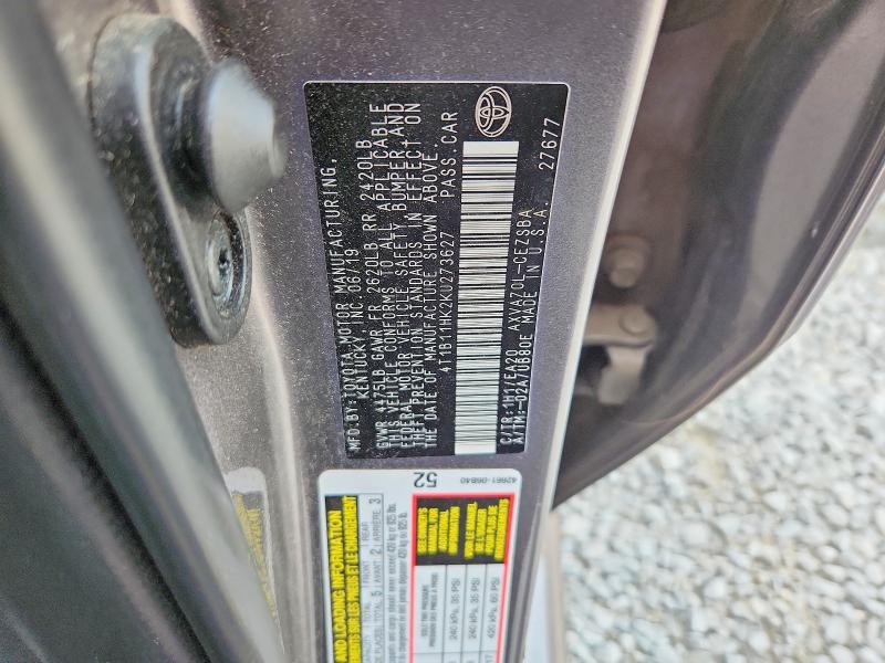 2019 Toyota Camry მანქანა იყიდება აუქციონზე, vin: 4T1B11HK2KU273627, აუქციონის ნომერი: 61334336