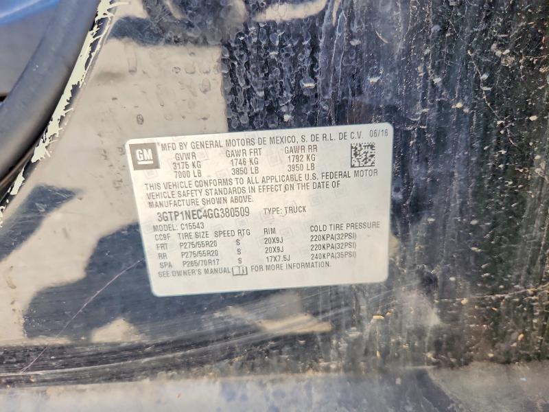 2016 Gmc Sierra მანქანა იყიდება აუქციონზე, vin: 3GTP1NEC4GG380509, აუქციონის ნომერი: 62256386