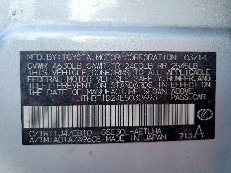 60248116 :رقم المزاد ، JTHBF1D24E5032693 vin ، 2014 Lexus Is مزاد بيع