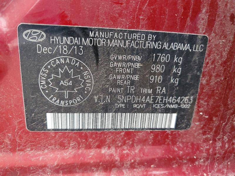 62279426 :رقم المزاد ، 5NPDH4AE7EH464263 vin ، 2014 Hyundai Elantra مزاد بيع
