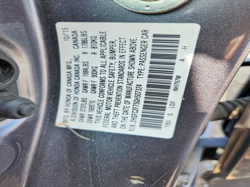 Aukcja sprzedaży 2016 Honda Civic, vin: 2HGFC2F75GH507324, numer aukcji: 58434116