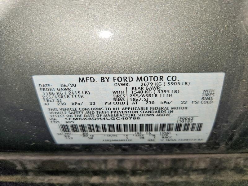 Aukcja sprzedaży 2020 Ford Explorer, vin: 1FMSK8DH4LGC40788, numer aukcji: 62041836