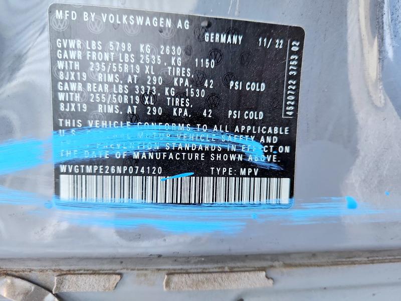 62465956 :رقم المزاد ، WVGTMPE26NP074120 vin ، 2022 Volkswagen Id.4 مزاد بيع