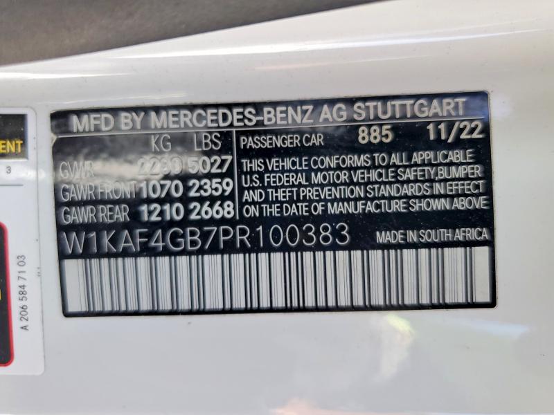 59599586 :رقم المزاد ، W1KAF4GB7PR100383 vin ، 2023 Mercedes-benz C مزاد بيع