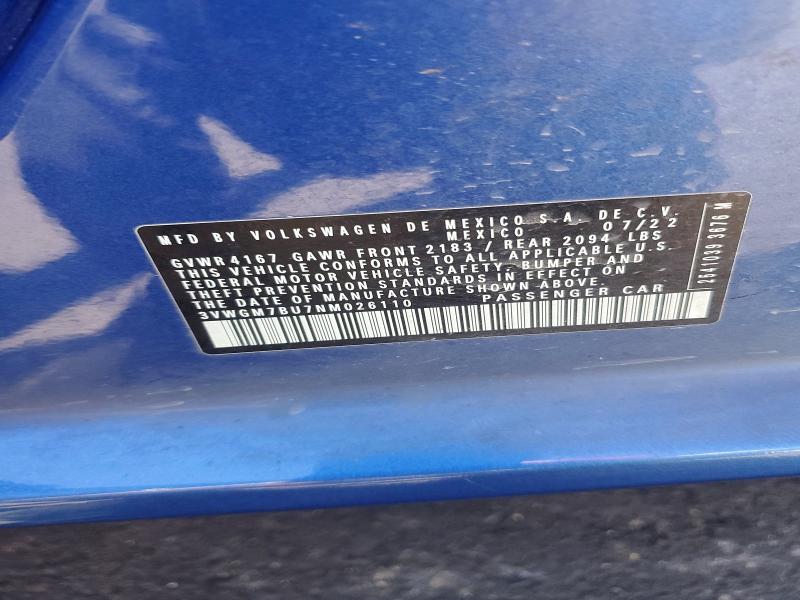 Продажа на аукционе авто 2022 Volkswagen Jetta, vin: 3VWGM7BU7NM026110, номер лота: 61041896