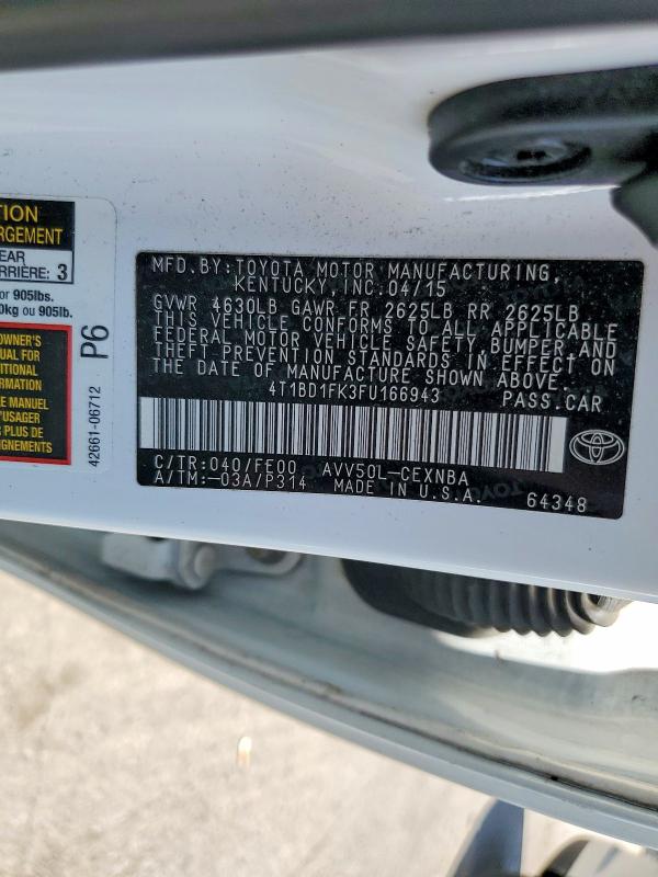 Продажа на аукционе авто 2015 Toyota Camry Hybrid, vin: 4T1BD1FK3FU166943, номер лота: 63368726
