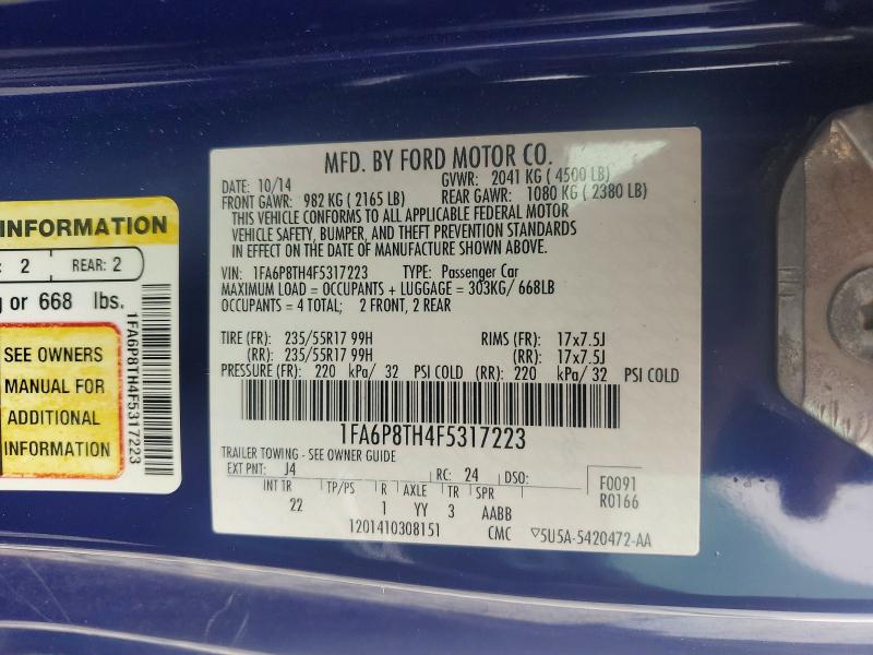 Продаж на аукціоні авто 2015 Ford Mustang, vin: 1FA6P8TH4F5317223, номер лоту: 63056676