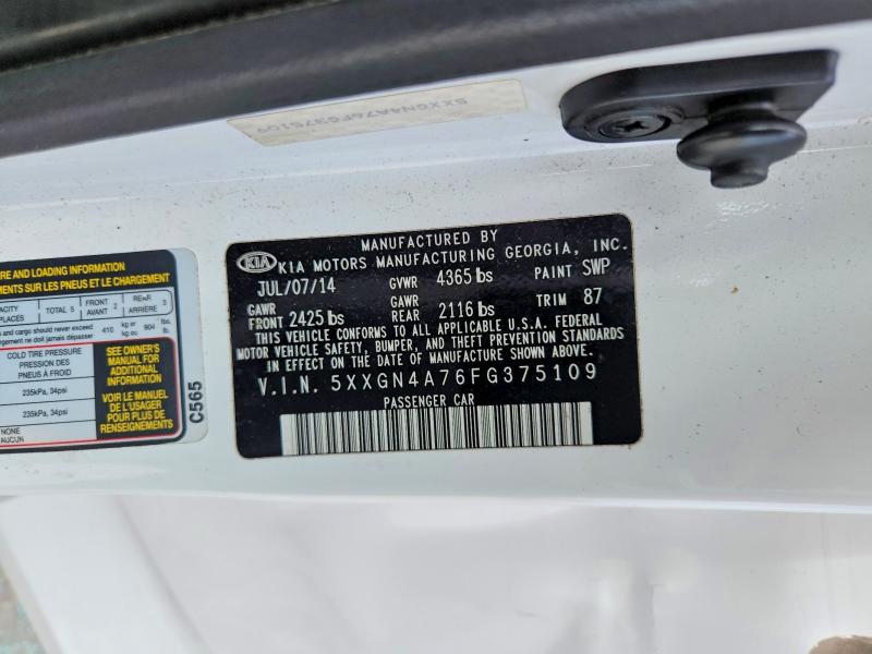 2015 Kia Optima მანქანა იყიდება აუქციონზე, vin: 5XXGN4A76FG375109, აუქციონის ნომერი: 59402346