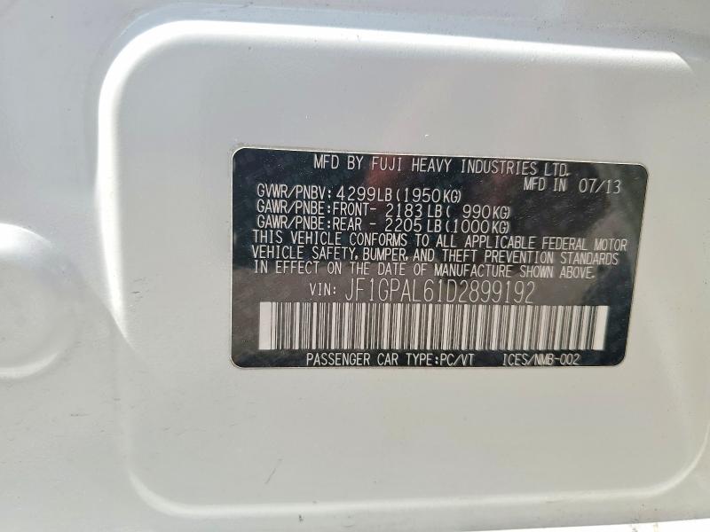 Продажа на аукционе авто 2013 Subaru Impreza, vin: JF1GPAL61D2899192, номер лота: 62678826