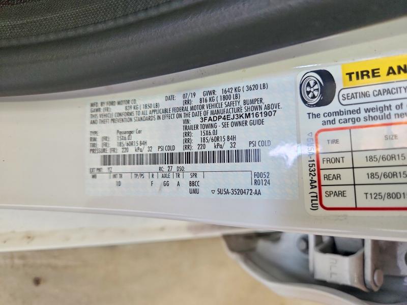 60068486 :رقم المزاد ، 3FADP4EJ3KM161907 vin ، 2019 Ford Fiesta مزاد بيع