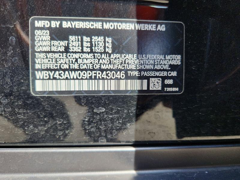 61353356 :رقم المزاد ، WBY43AW09PFR43046 vin ، 2023 Bmw I4 مزاد بيع